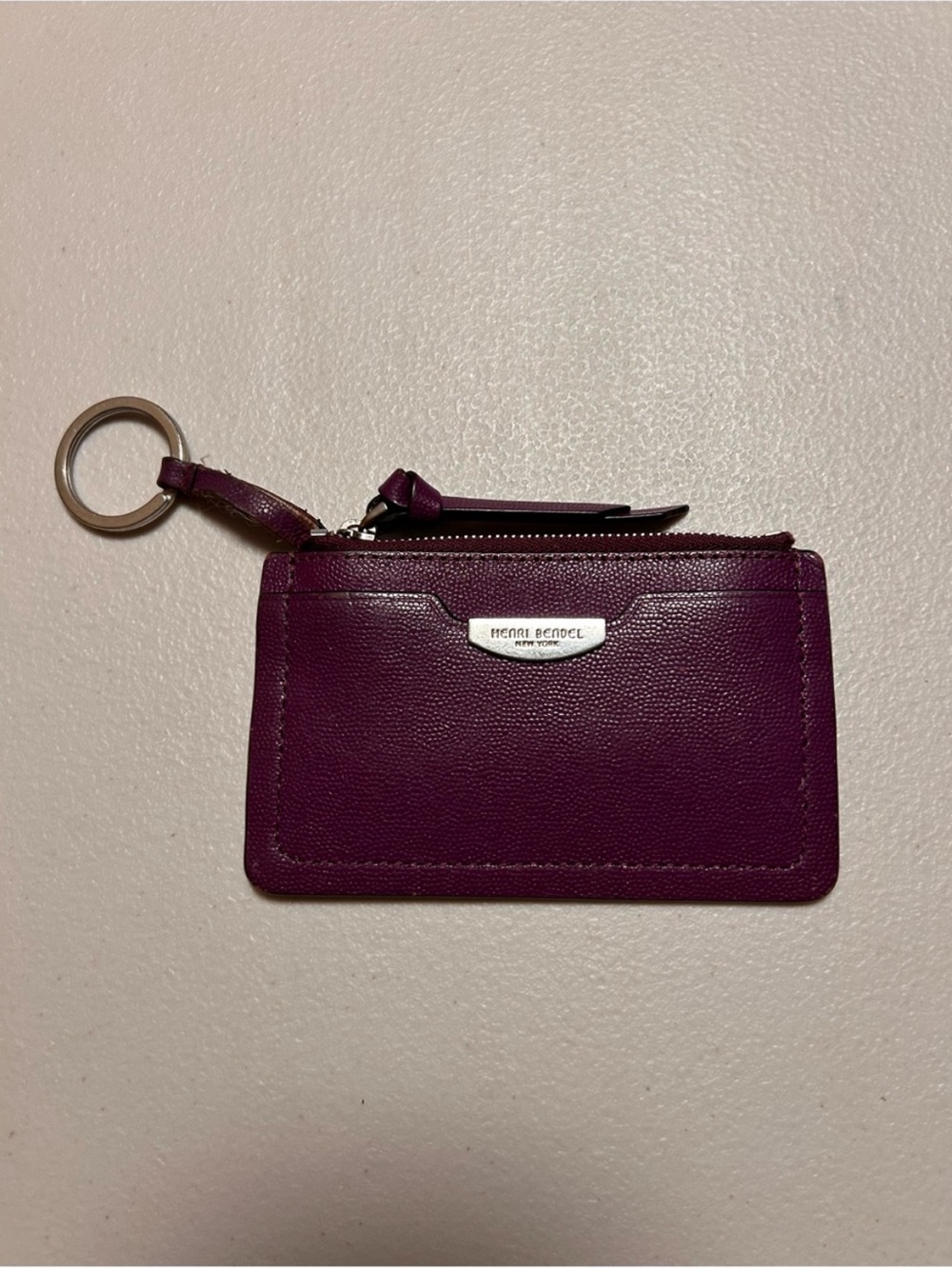 henri bendel Plum Purple Leather Card Case with Key Ring